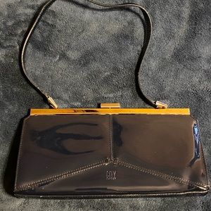 City DKNY blue patten leather/gold detail handbag